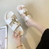 Papuci de dama din imitatie de piele cu decor metalic in doua culori