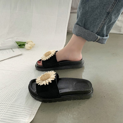 Papuci casual de damă cu element de flori 3D