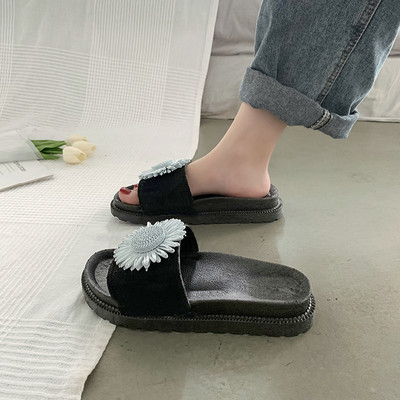 Papuci casual de damă cu element de flori 3D