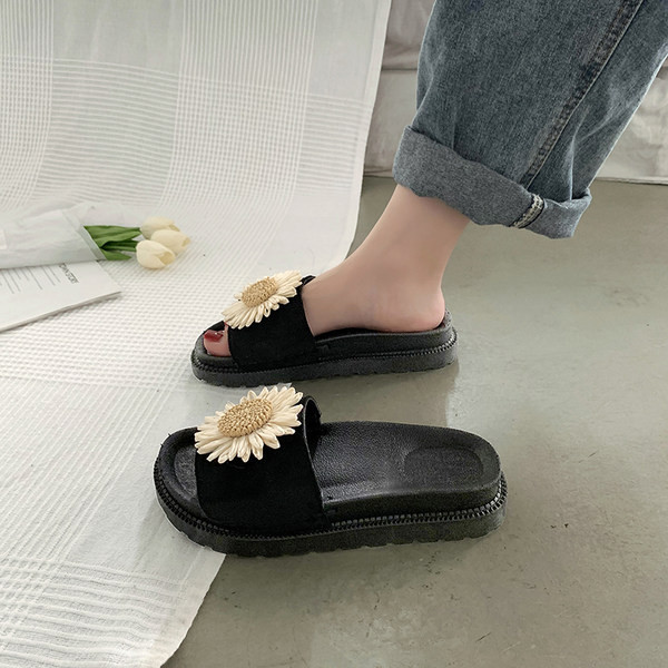 Papuci casual de damă cu element de flori 3D