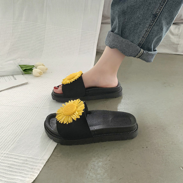 Papuci casual de damă cu element de flori 3D