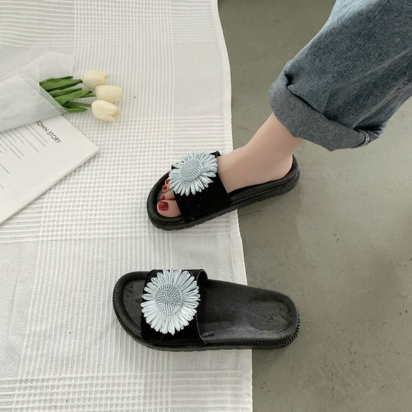 Papuci casual de damă cu element de flori 3D