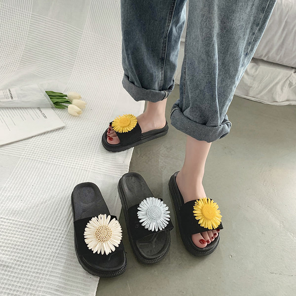 Papuci casual de damă cu element de flori 3D