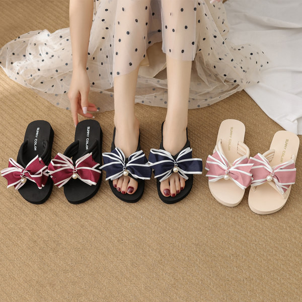 Papuci de dama moderni cu panglica si platforma