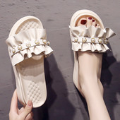 Papuci de damă cu talpă plată și perle - trei culori