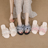 Papuci de dama cu tul si cravate in trei culori