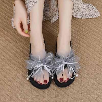 Papuci de dama cu tul si cravate in trei culori