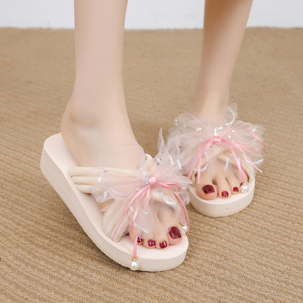 Papuci de dama cu tul si cravate in trei culori