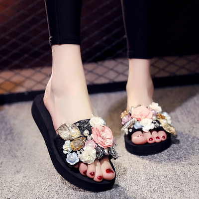 Γυναικείες παντόφλες με διακόσμηση λουλουδιών 3D και σόλα 3 cm ή 6 cm