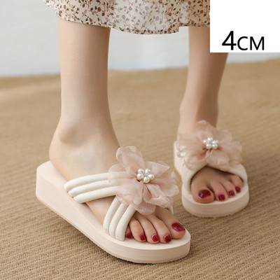 Papuci casual dama cu floare 3D si platforma