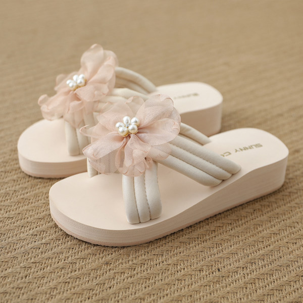 Papuci casual dama cu floare 3D si platforma