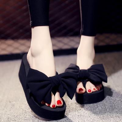 Papuci dama cu platforma de 6 cm si panglica