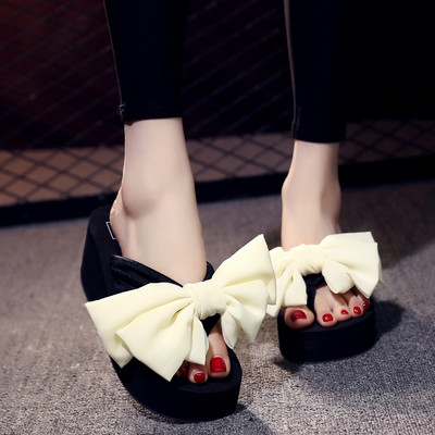 Papuci dama cu platforma de 6 cm si panglica