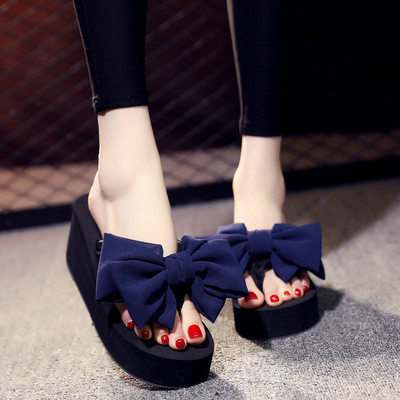 Papuci dama cu platforma de 6 cm si panglica