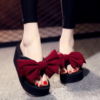 Papuci dama cu platforma de 6 cm si panglica