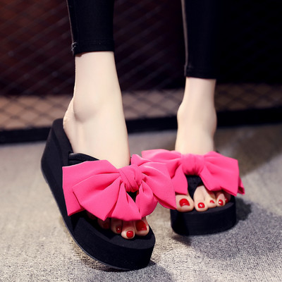 Papuci dama cu platforma de 6 cm si panglica