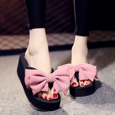 Papuci dama cu platforma de 6 cm si panglica