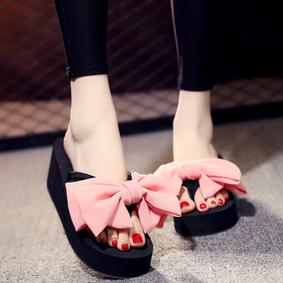 Papuci dama cu platforma de 6 cm si panglica