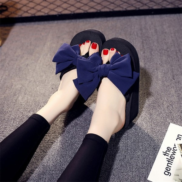 Papuci dama cu platforma de 6 cm si panglica