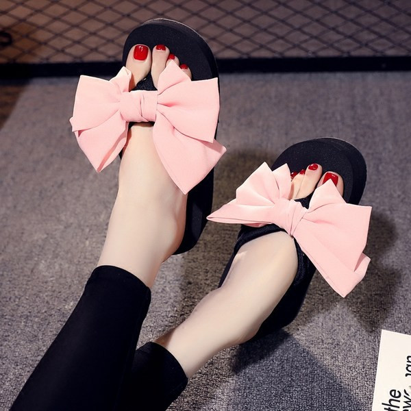 Papuci dama cu platforma de 6 cm si panglica