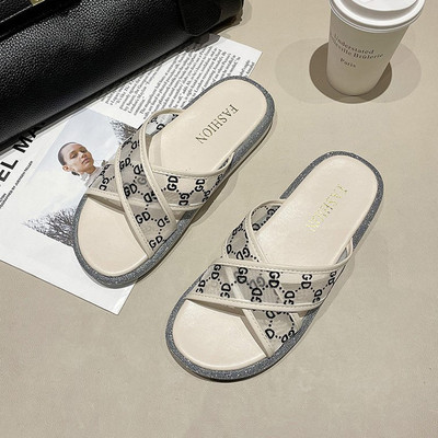 Papuci de dama cu bretele transparente incrucisate