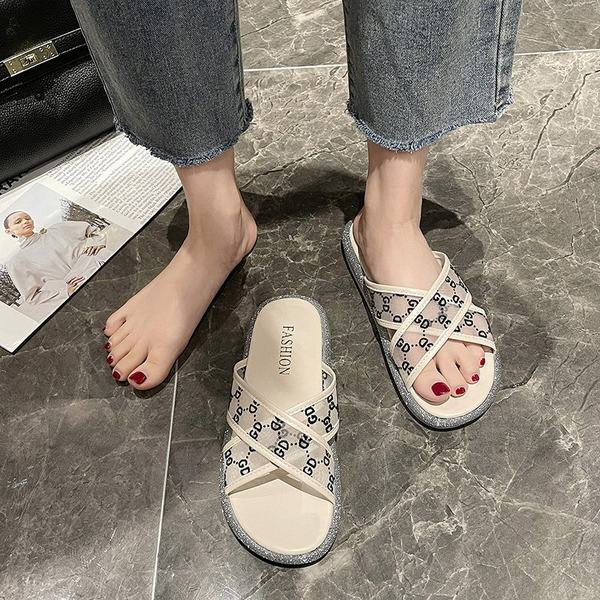 Papuci de dama cu bretele transparente incrucisate