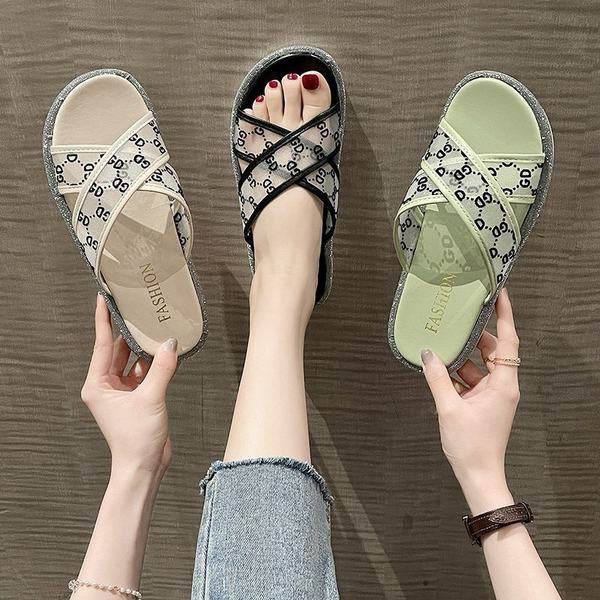 Papuci de dama cu bretele transparente incrucisate