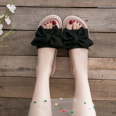 Παντόφλες casual με πλατφόρμα και διακόσμηση με υφασμάτινη κορδέλα