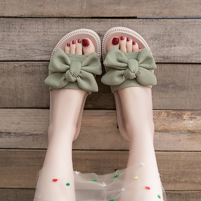 Παντόφλες casual με πλατφόρμα και διακόσμηση με υφασμάτινη κορδέλα