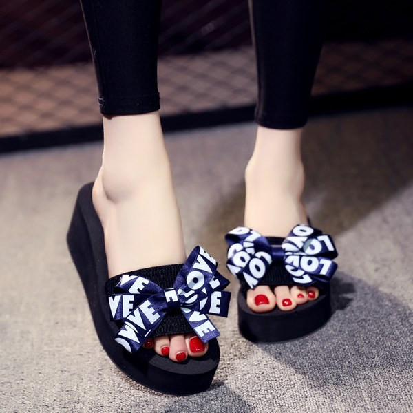 Papuci dama cu platforma de 6 cm si panglica mai multe culori