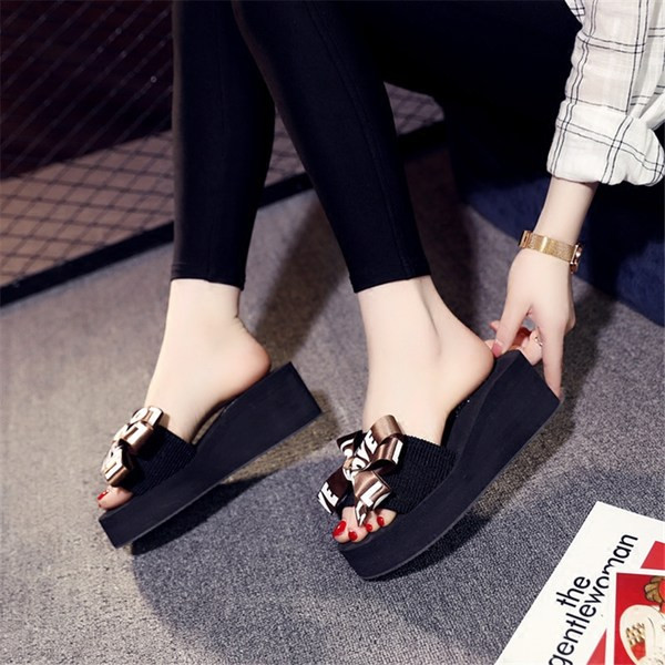 Papuci dama cu platforma de 6 cm si panglica mai multe culori