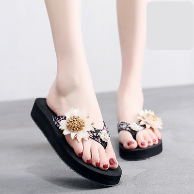 Papuci casual dama intre varf cu perle si decor floral