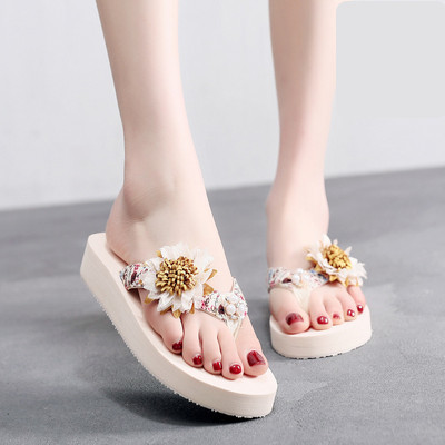 Papuci casual dama intre varf cu perle si decor floral