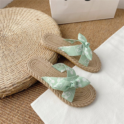 Papuci dama cu panglica in trei culori - talpa plata