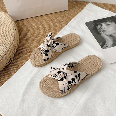 Papuci dama cu panglica in trei culori - talpa plata