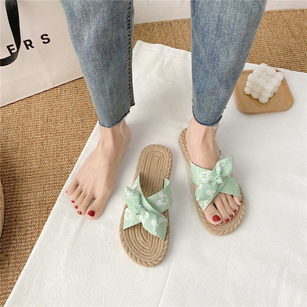 Papuci dama cu panglica in trei culori - talpa plata