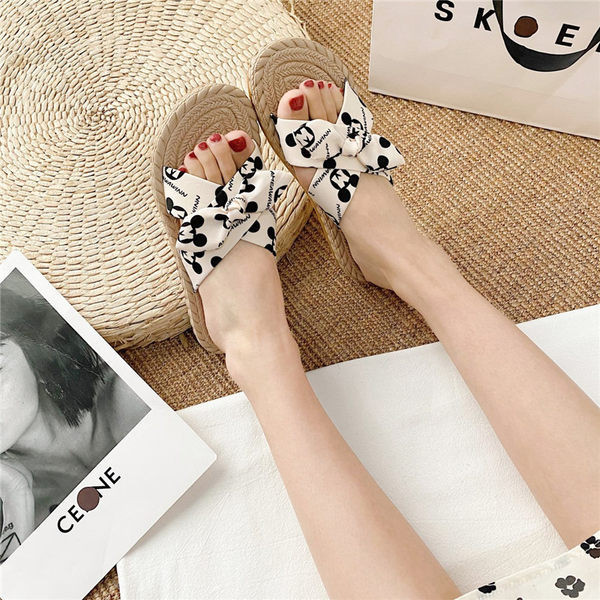 Papuci dama cu panglica in trei culori - talpa plata