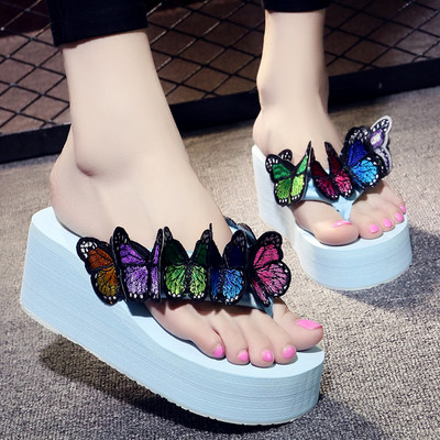 Papuci dama cu fluturi 3D 6 cm platforma