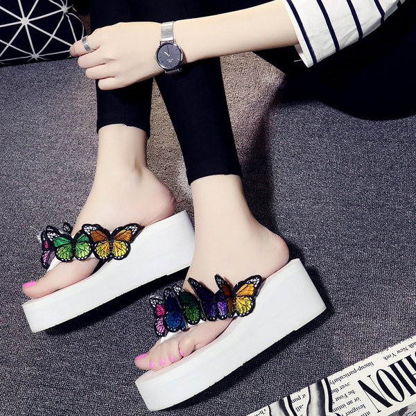 Papuci dama cu fluturi 3D 6 cm platforma