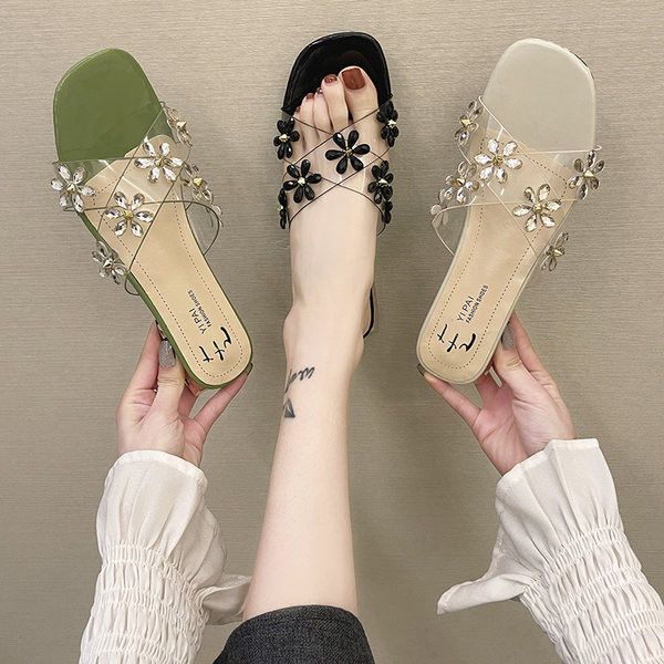 Papuci de dama cu bretele din silicon incrucisate si pietre de decor