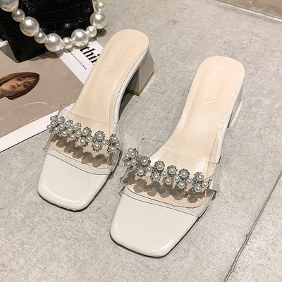 Νέο μοντέλο γυναικείες παντόφλες μεπέρλες και τακούνι 5 cm