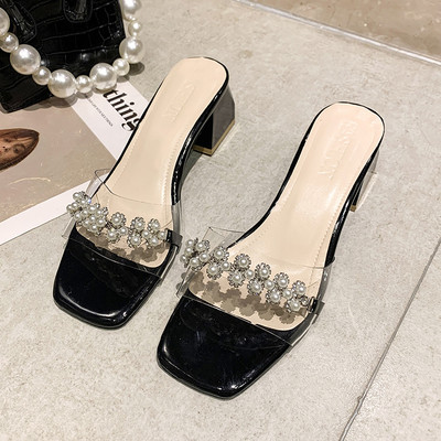 Νέο μοντέλο γυναικείες παντόφλες μεπέρλες και τακούνι 5 cm