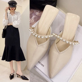 Papuci casual dama cu perle - model ascutit