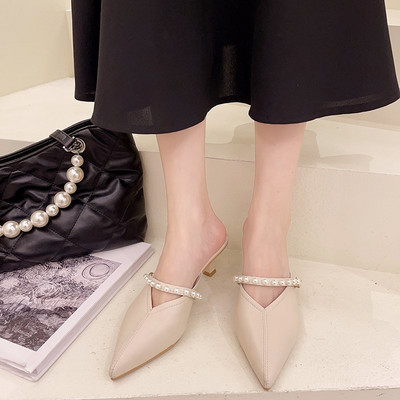 Papuci casual dama cu perle - model ascutit