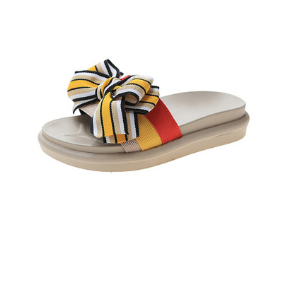 Papuci casual dama cu talpa plata si panglica cu dungi