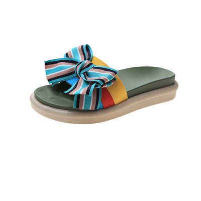 Papuci casual dama cu talpa plata si panglica cu dungi