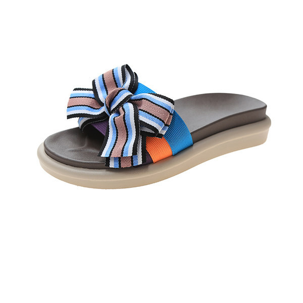 Papuci casual dama cu talpa plata si panglica cu dungi