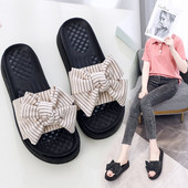 Papuci de dama cu panglica in trei culori si talpa plata