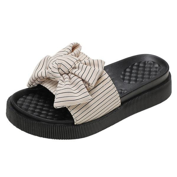 Papuci de dama cu panglica in trei culori si talpa plata