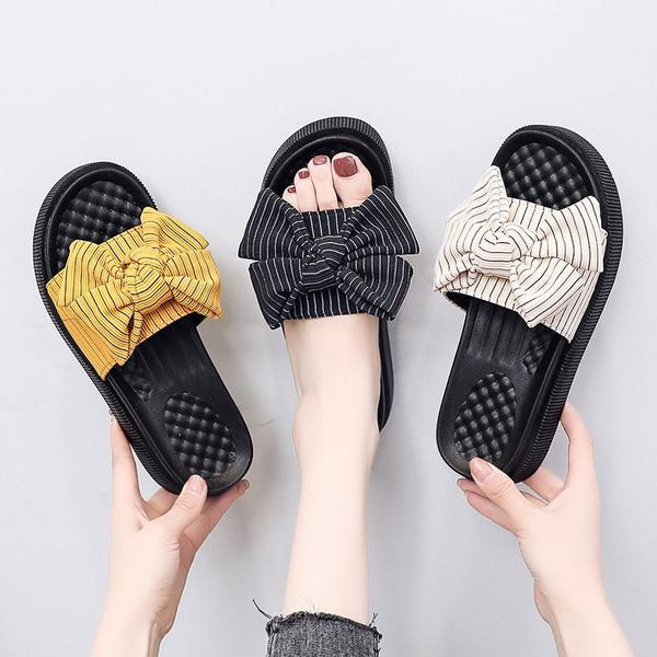 Papuci de dama cu panglica in trei culori si talpa plata